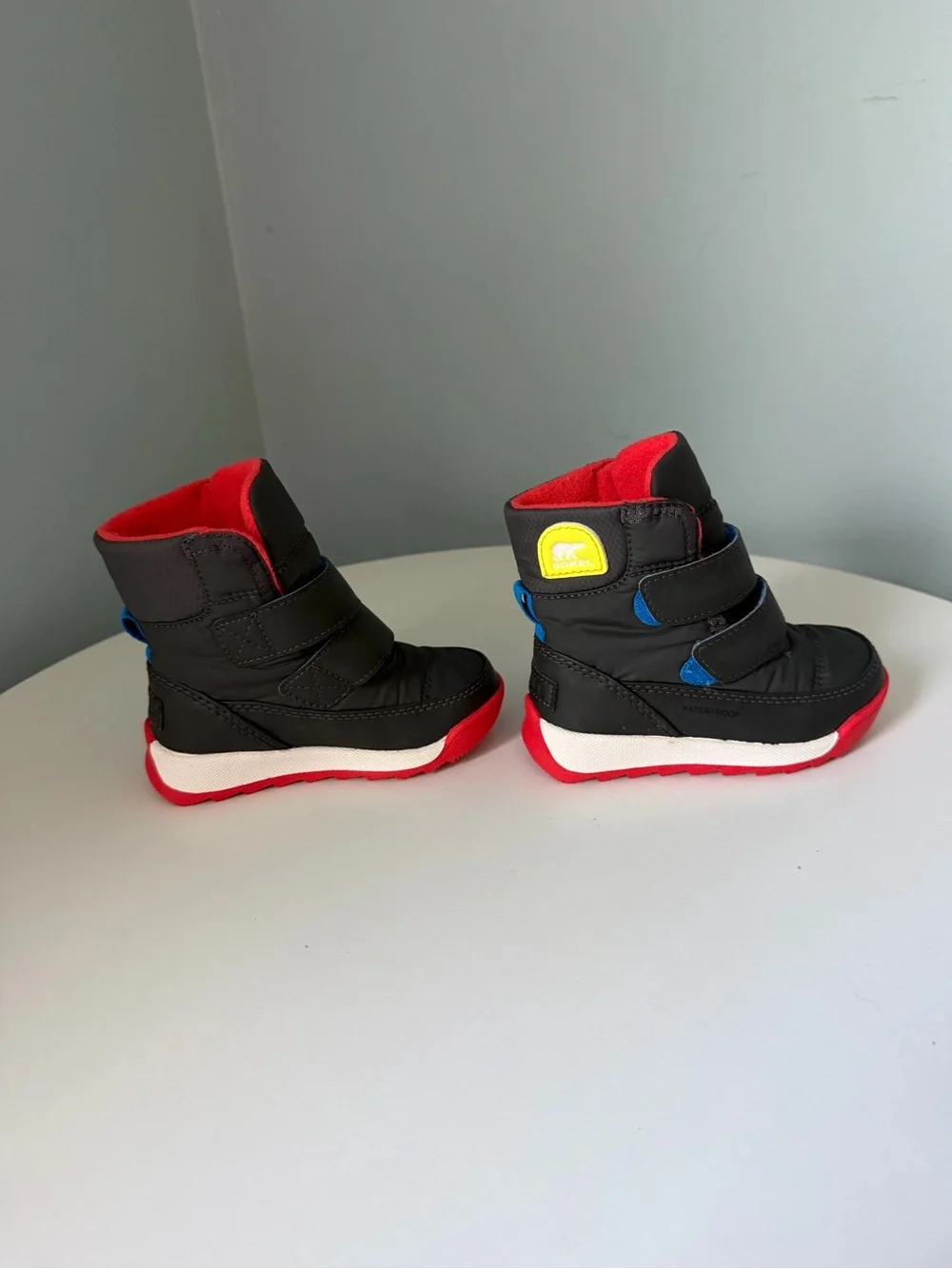 Toddler boy Waterproof Winter Boots - Black with Red & Blue Accents